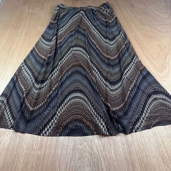 Metro Wear Fall Chevron Maxi Skirt Brown Black L Long Boho Earth Tone - Picture 2 of 5